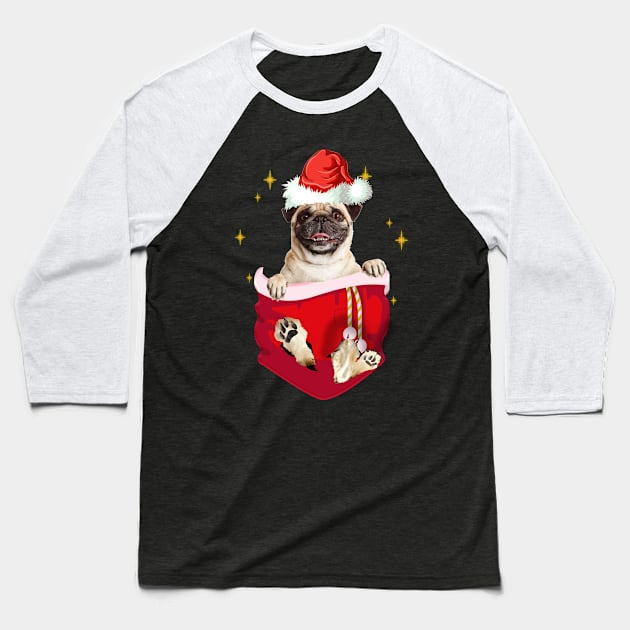 Pug In Pocket Christmas Gift Baseball T-Shirt by Terryeare